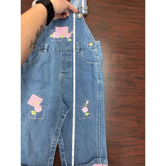 Vintage Girls 24 Month Denim Overalls with Floral Embroidery - Picture 6 of 7